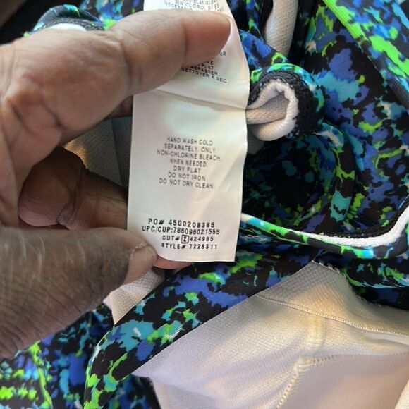 Speedo Women's Blue Multicolor Front Deep V Neck Open Back Swimsuit 18 - Picture 9 of 9